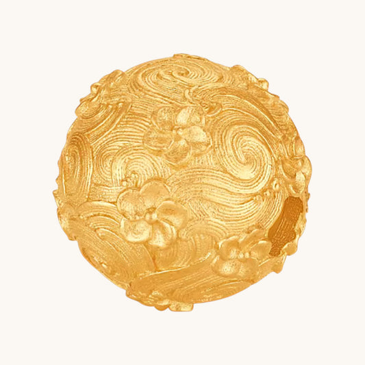 24k Gold D.I.Y Peach Blossom Flower Engraved Bead Pendant Spacer