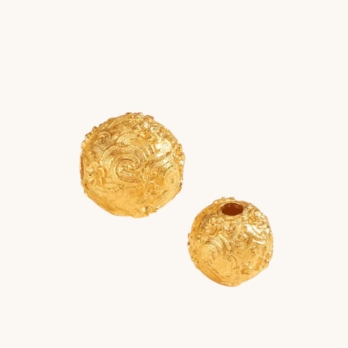 24k Gold D.I.Y Peach Blossom Flower Engraved Bead Pendant Spacer