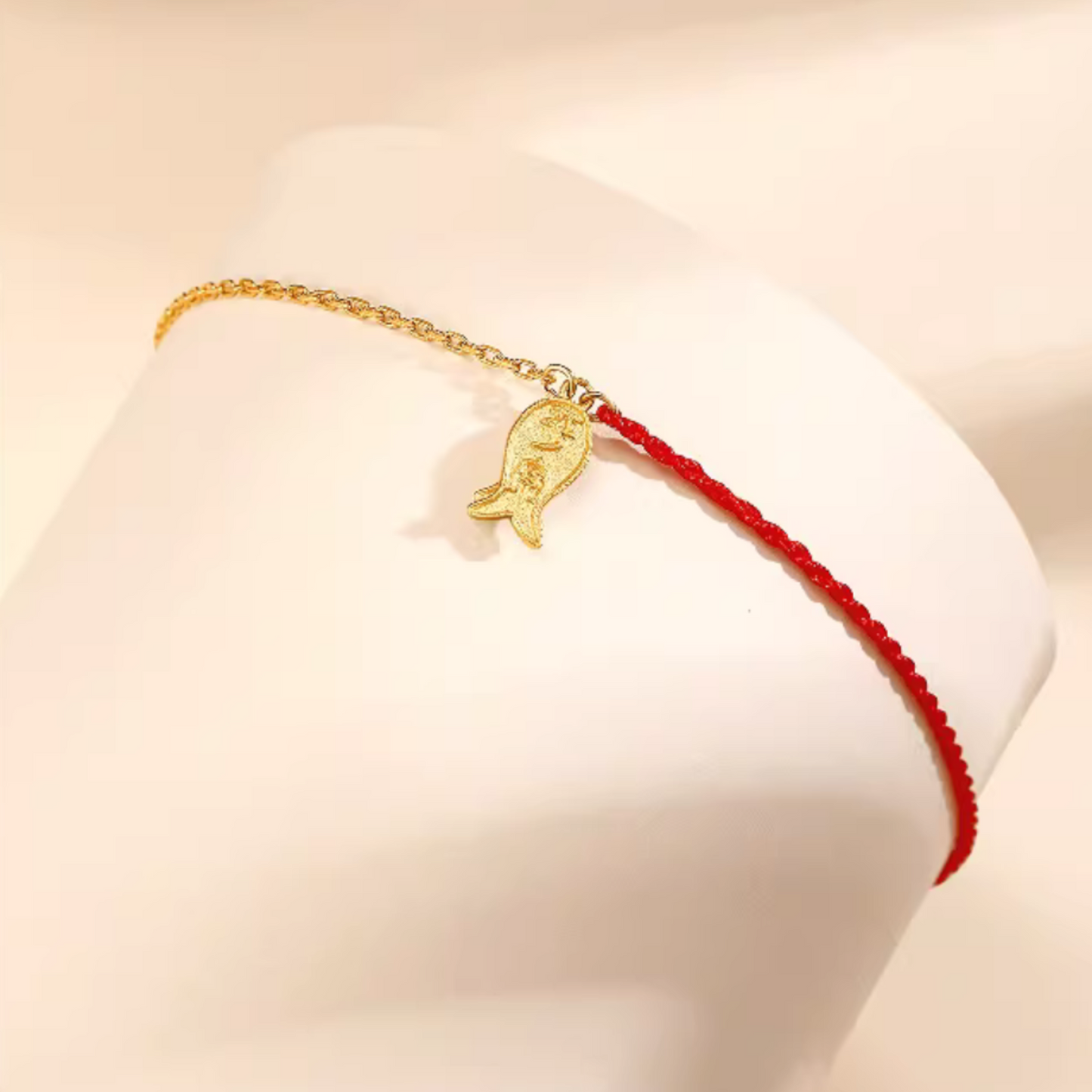 24k Real Gold Lucky Fish Charm Chain and Rope Bracelet