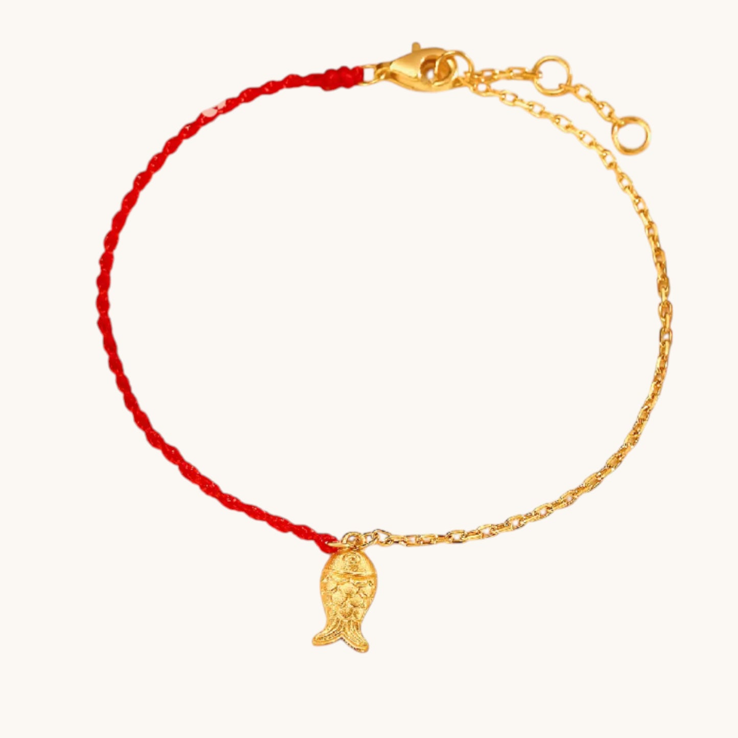 24k Real Gold Lucky Fish Charm Chain and Rope Bracelet