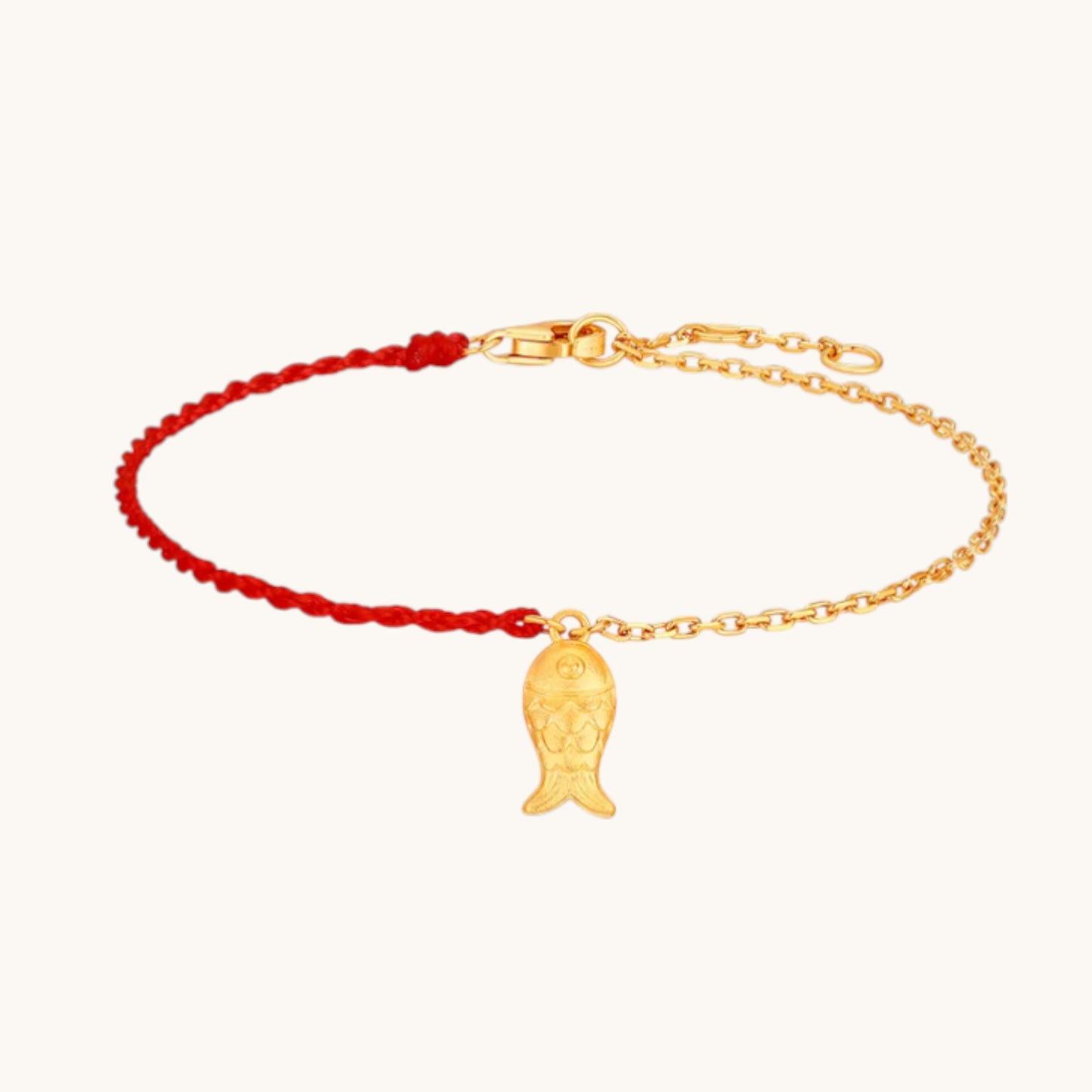 24k Real Gold Lucky Fish Charm Chain and Rope Bracelet
