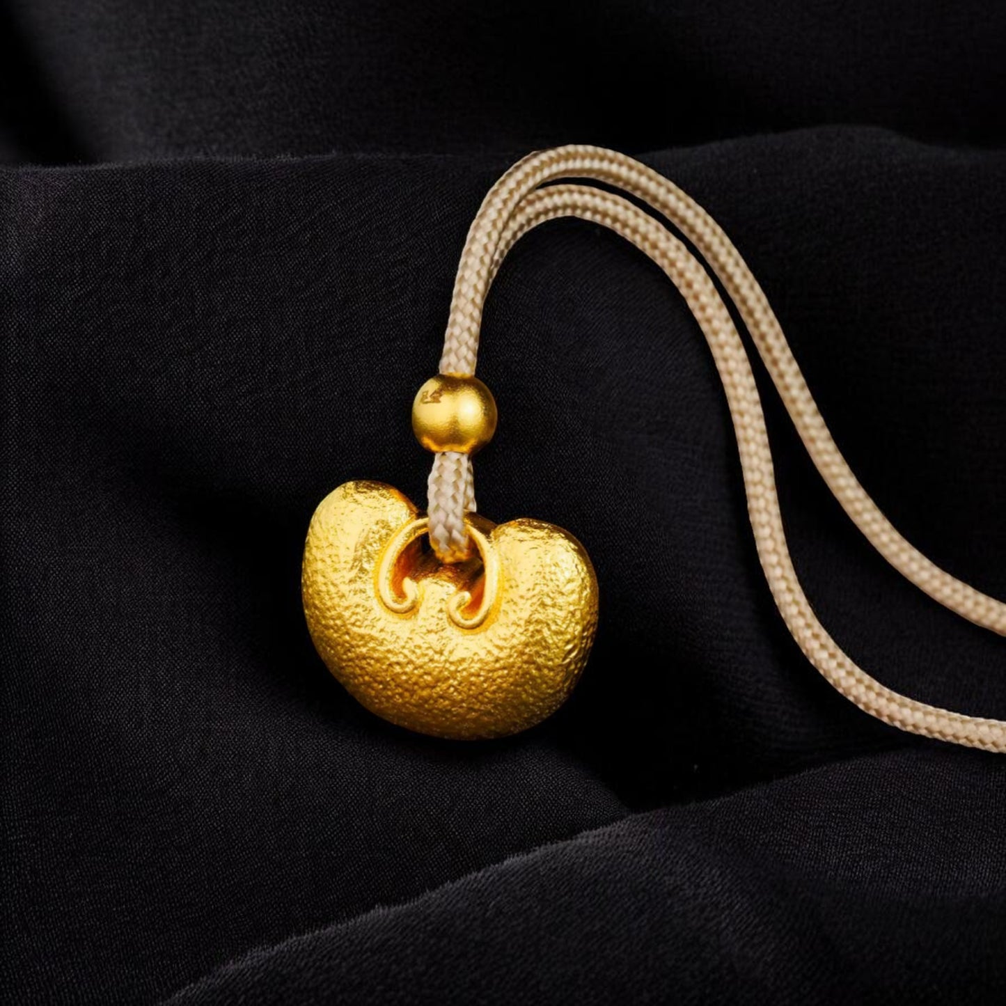 24k Gold Fortune Pendant Ingot Lock with Braided Rope Necklace