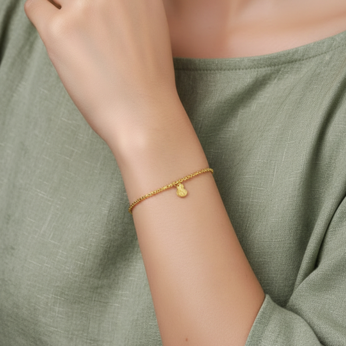 24k Real Gold Disco Beads Gourd Clover Coin Charm Bracelet