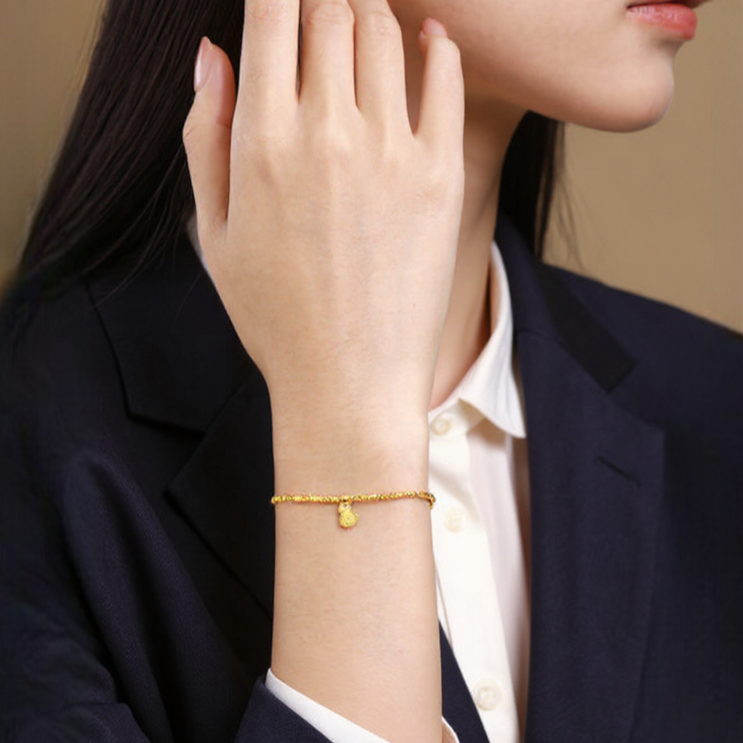 24k Real Gold Disco Beads Gourd Clover Coin Charm Bracelet