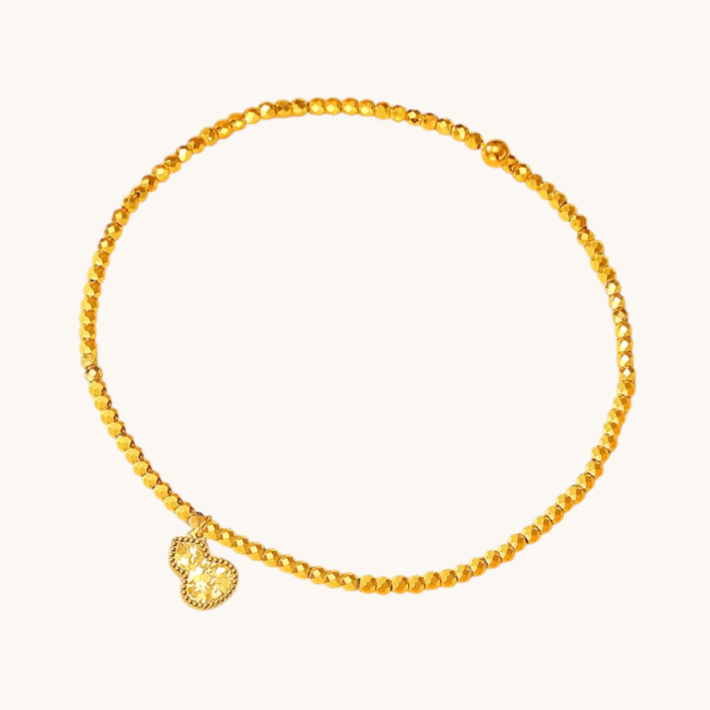 24k Real Gold Disco Beads Gourd Clover Coin Charm Bracelet