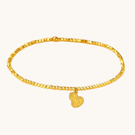 24k Real Gold Disco Beads Gourd Clover Coin Charm Bracelet