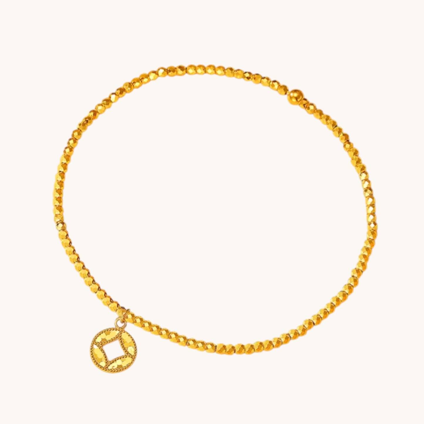 24k Real Gold Disco Beads Gourd Clover Coin Charm Bracelet