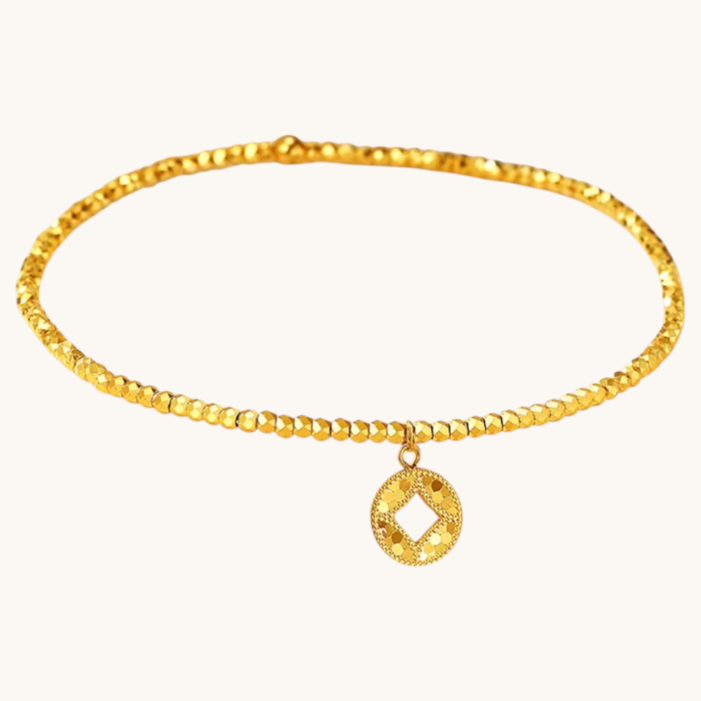 24k Real Gold Disco Beads Gourd Clover Coin Charm Bracelet