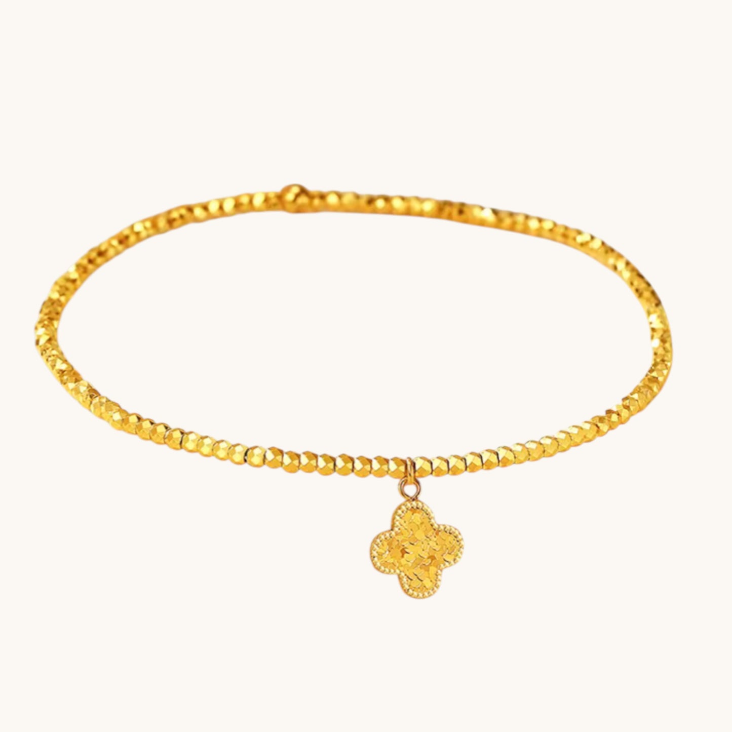 24k Real Gold Disco Beads Gourd Clover Coin Charm Bracelet
