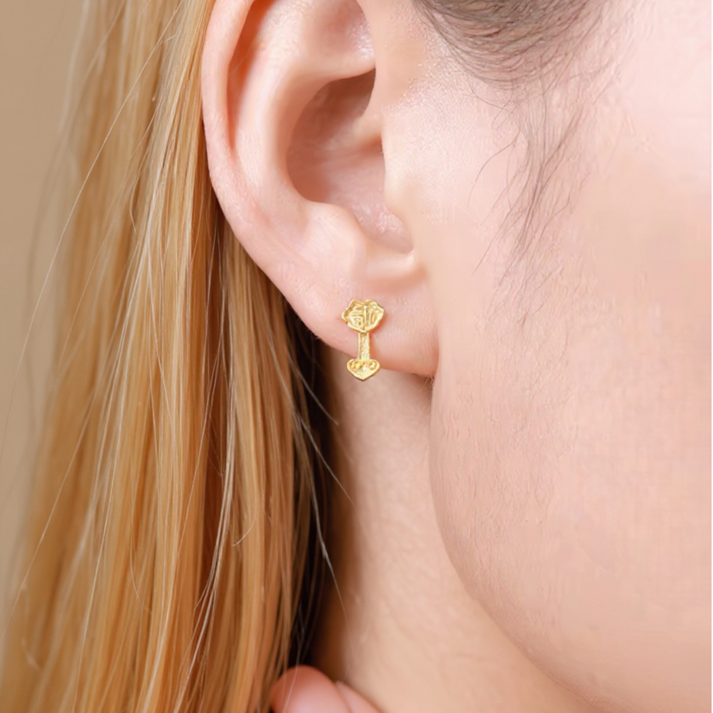 24K 999 Gold Ruyi Blessing Stud Earrings