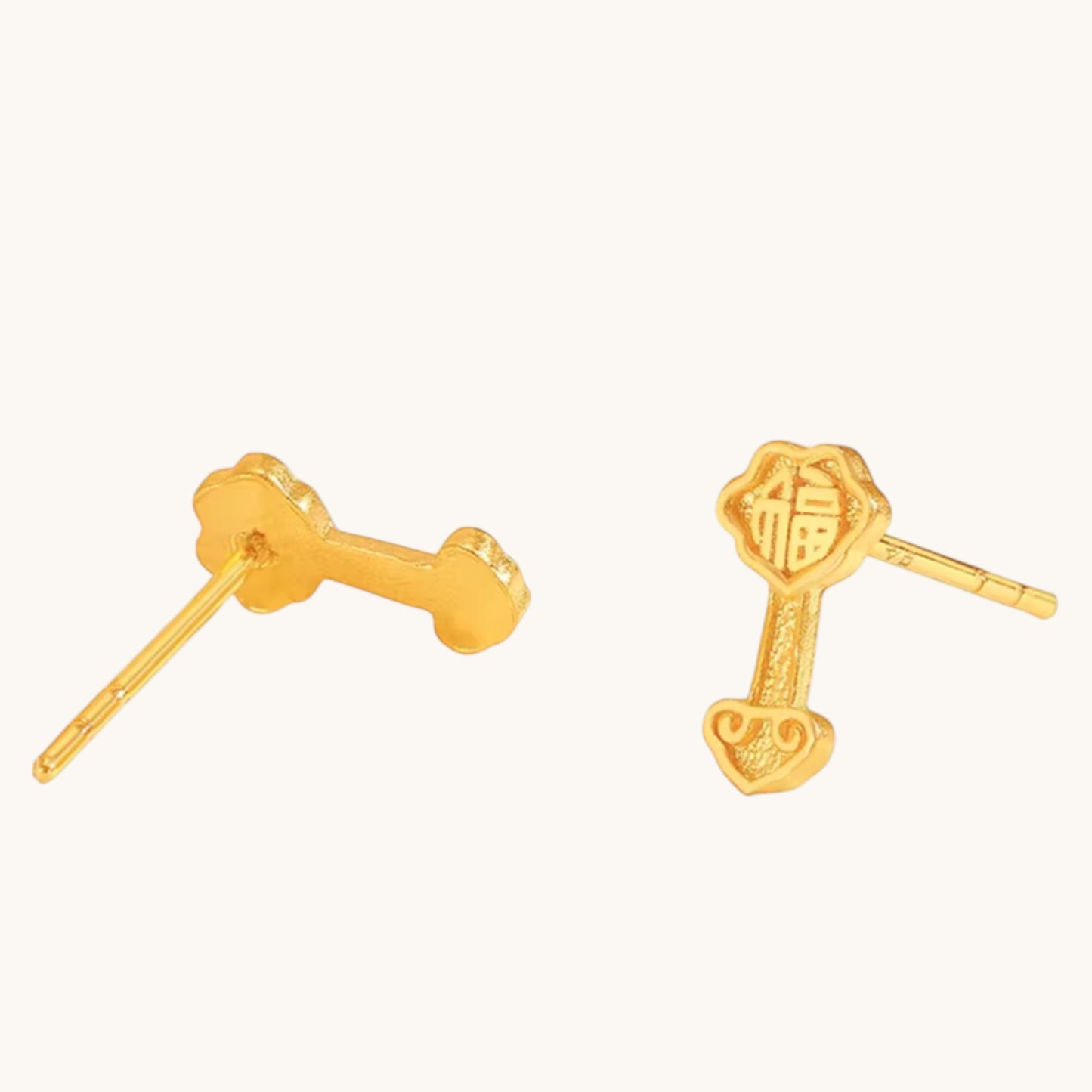 24K 999 Gold Ruyi Blessing Stud Earrings