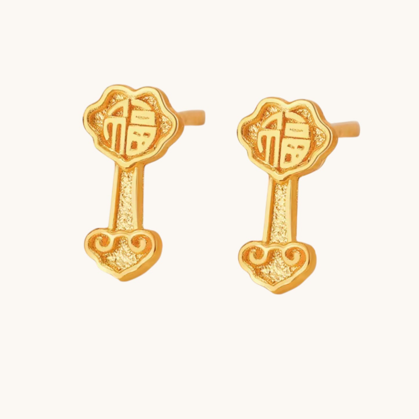 24K 999 Gold Ruyi Blessing Stud Earrings