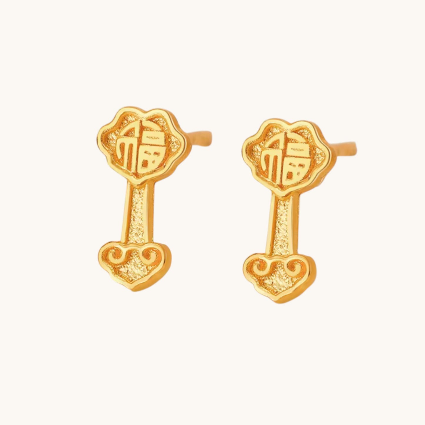 24K 999 Gold Ruyi Blessing Stud Earrings