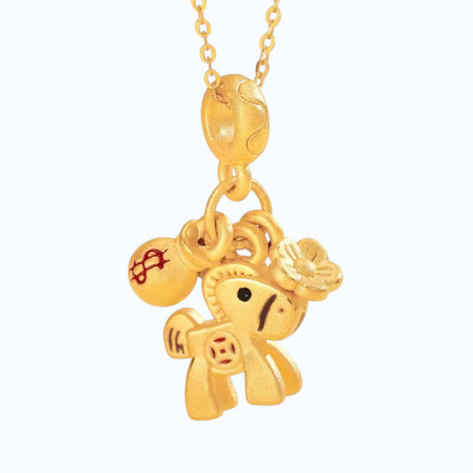 24k Gold Year of the Horse Enamel Zodiac Pendant