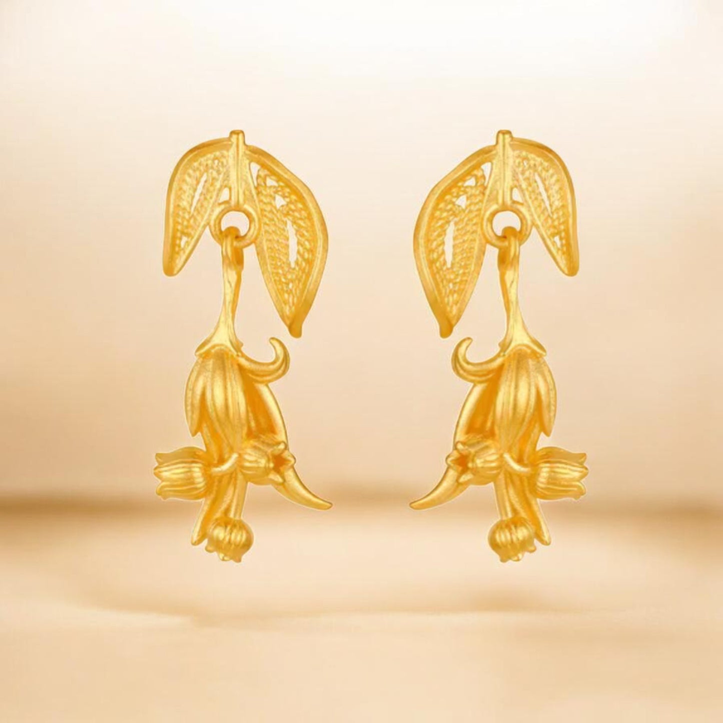 24K 999 Gold Lily Flower Elegant Stud Earrings