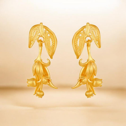 24K 999 Gold Lily Flower Elegant Stud Earrings