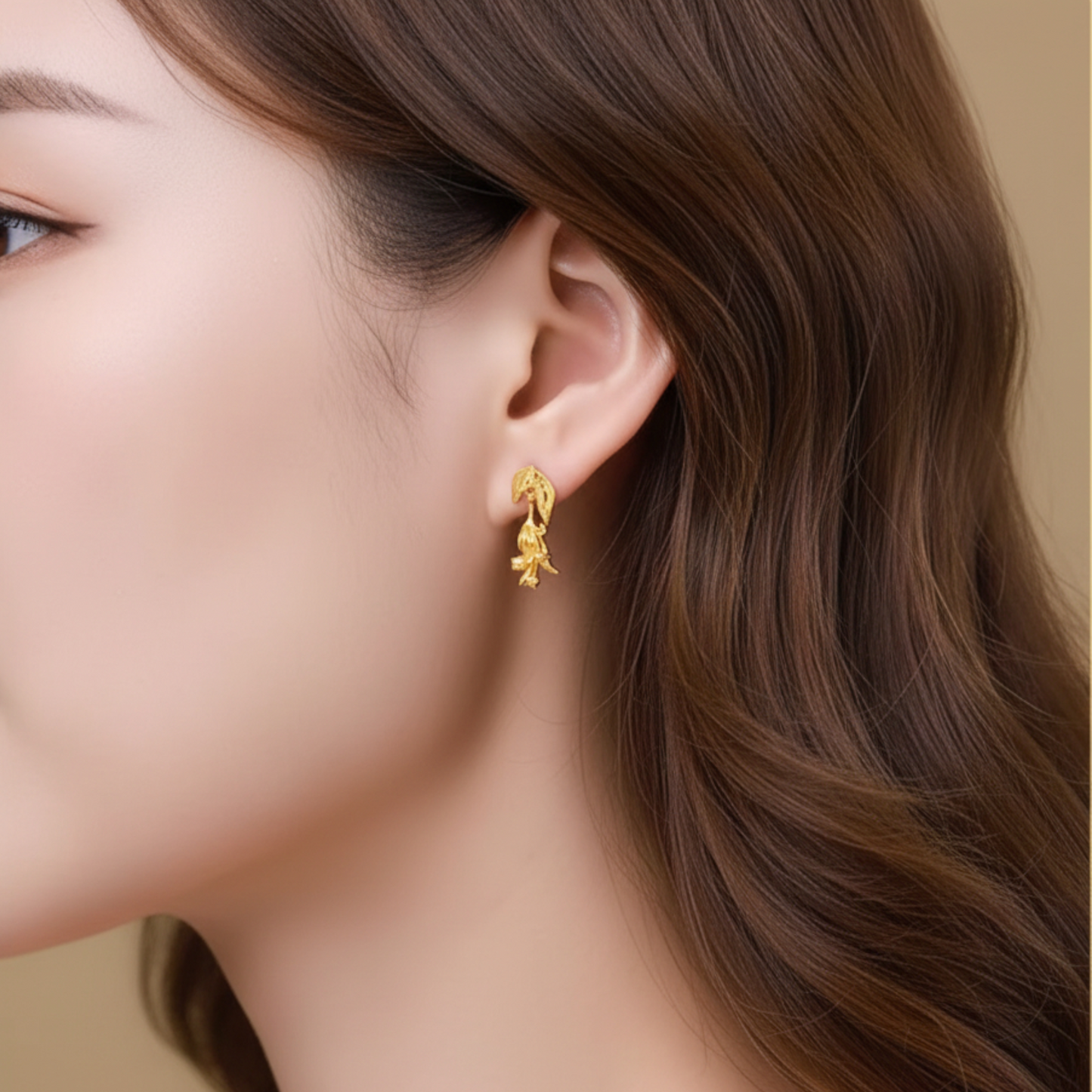 24K 999 Gold Lily Flower Elegant Stud Earrings