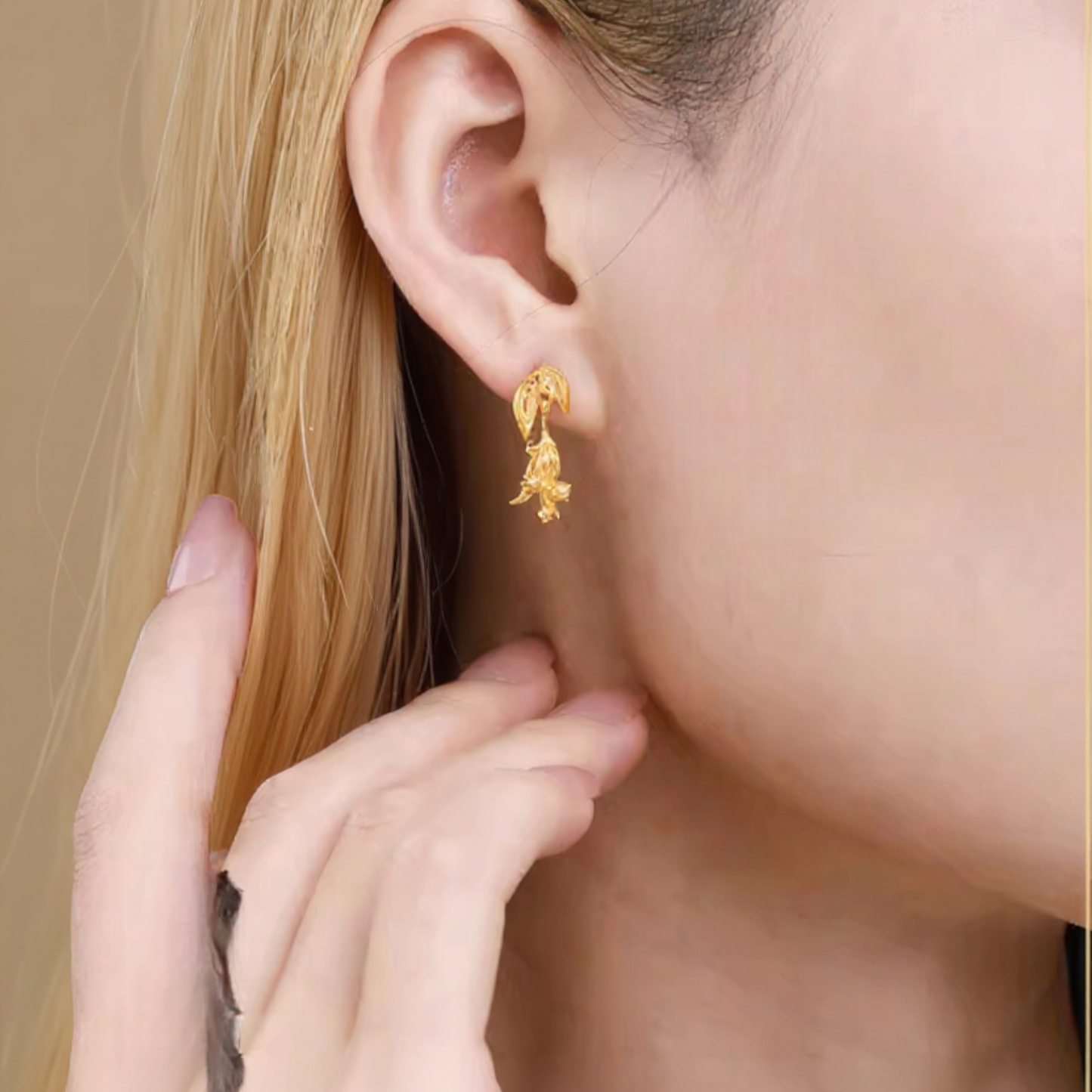 24K 999 Gold Lily Flower Elegant Stud Earrings