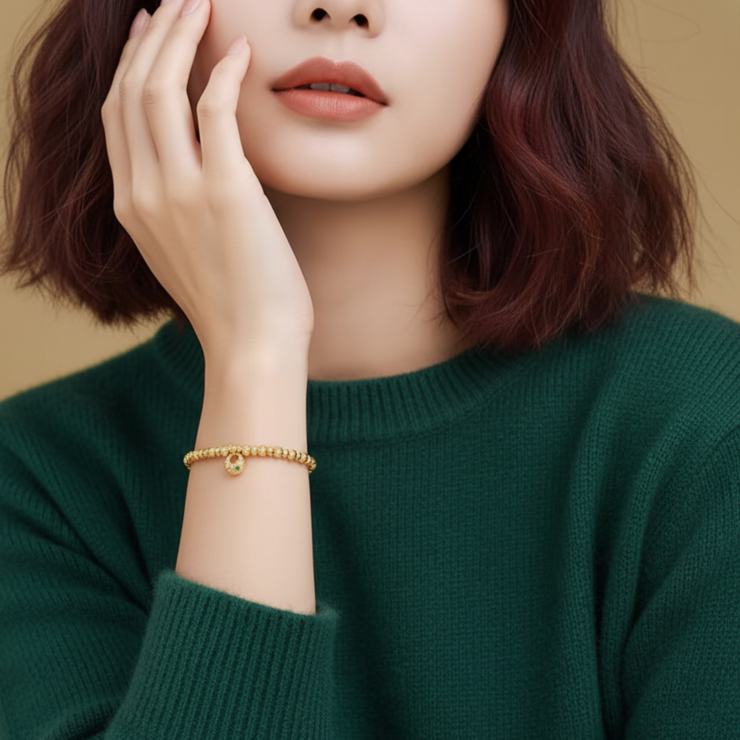 24k Real Gold Cat's Eye Beads Bracelet