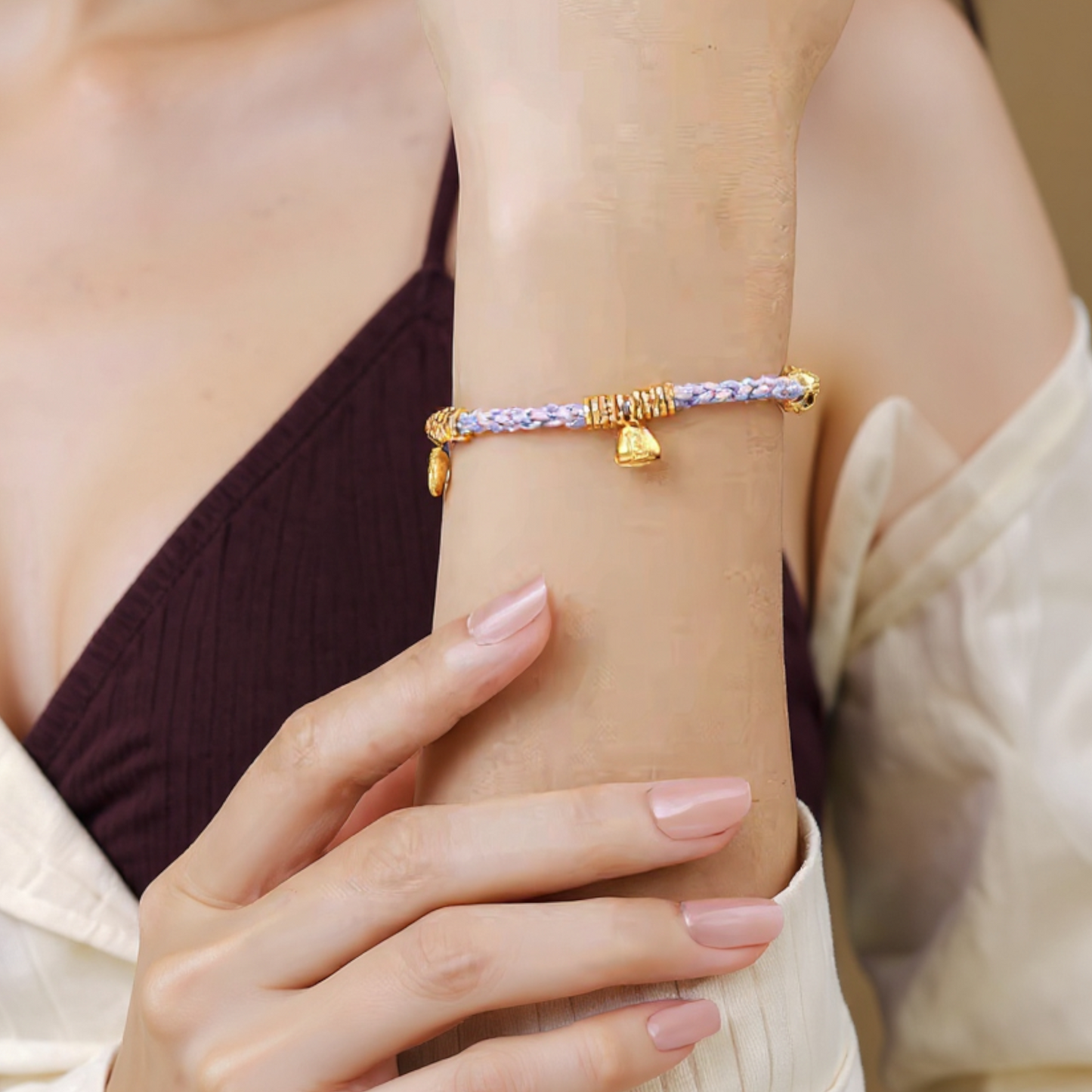 24k Real Gold Good Luck Charm Braided Bracelet