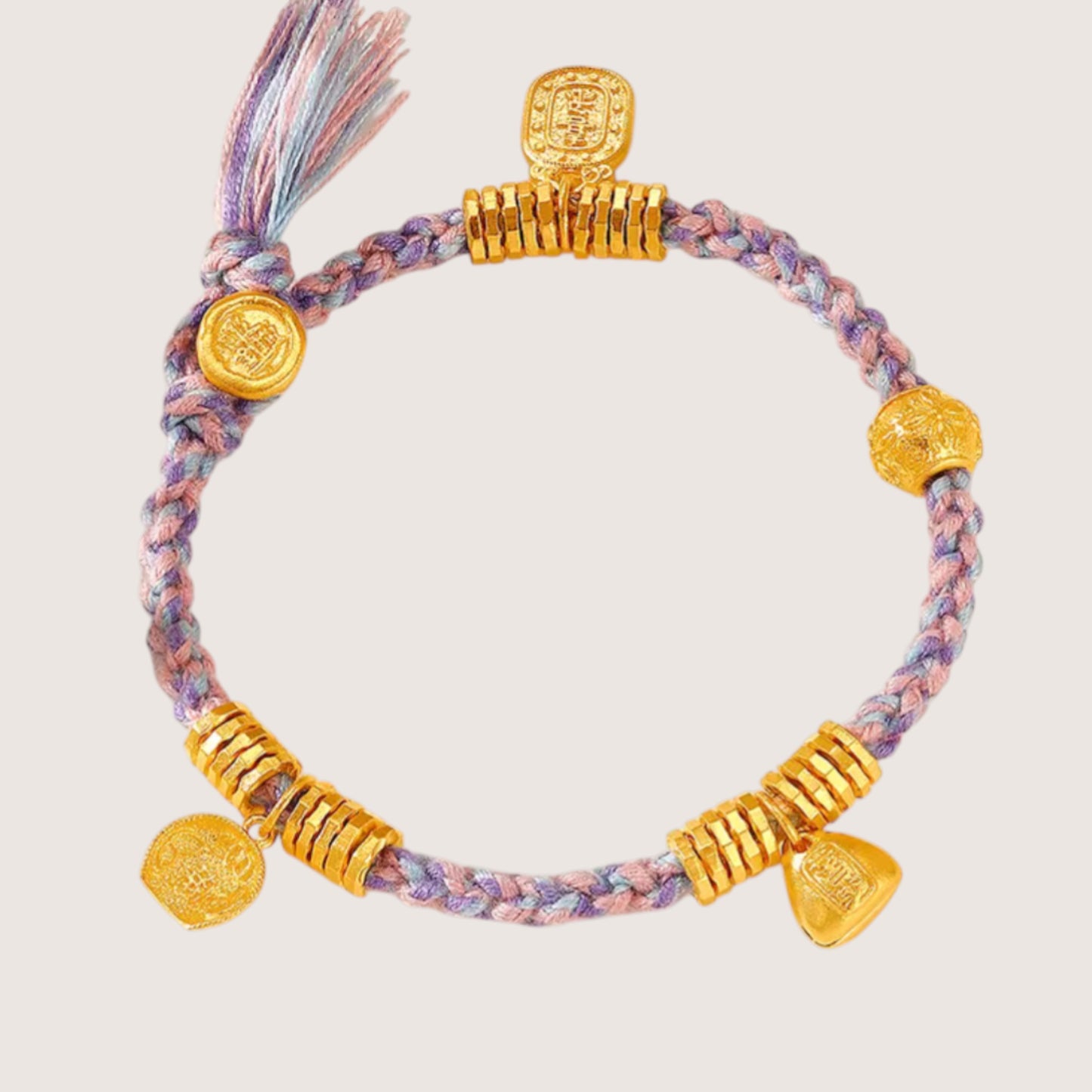 24k Real Gold Good Luck Charm Braided Bracelet