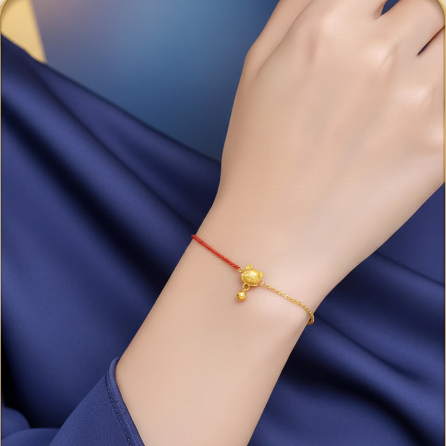 24k Real Gold Lucky Charm Bell Charm Chain and Rope Bracelet