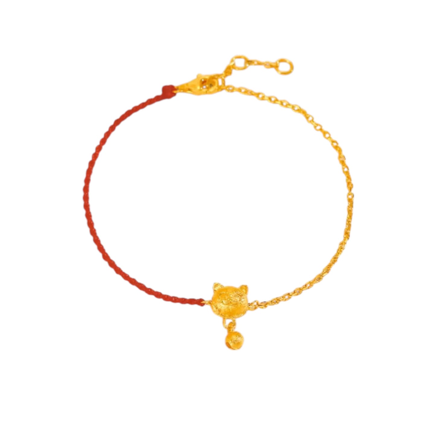 24k Real Gold Lucky Charm Bell Charm Chain and Rope Bracelet