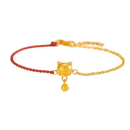 24k Real Gold Lucky Charm Bell Charm Chain and Rope Bracelet