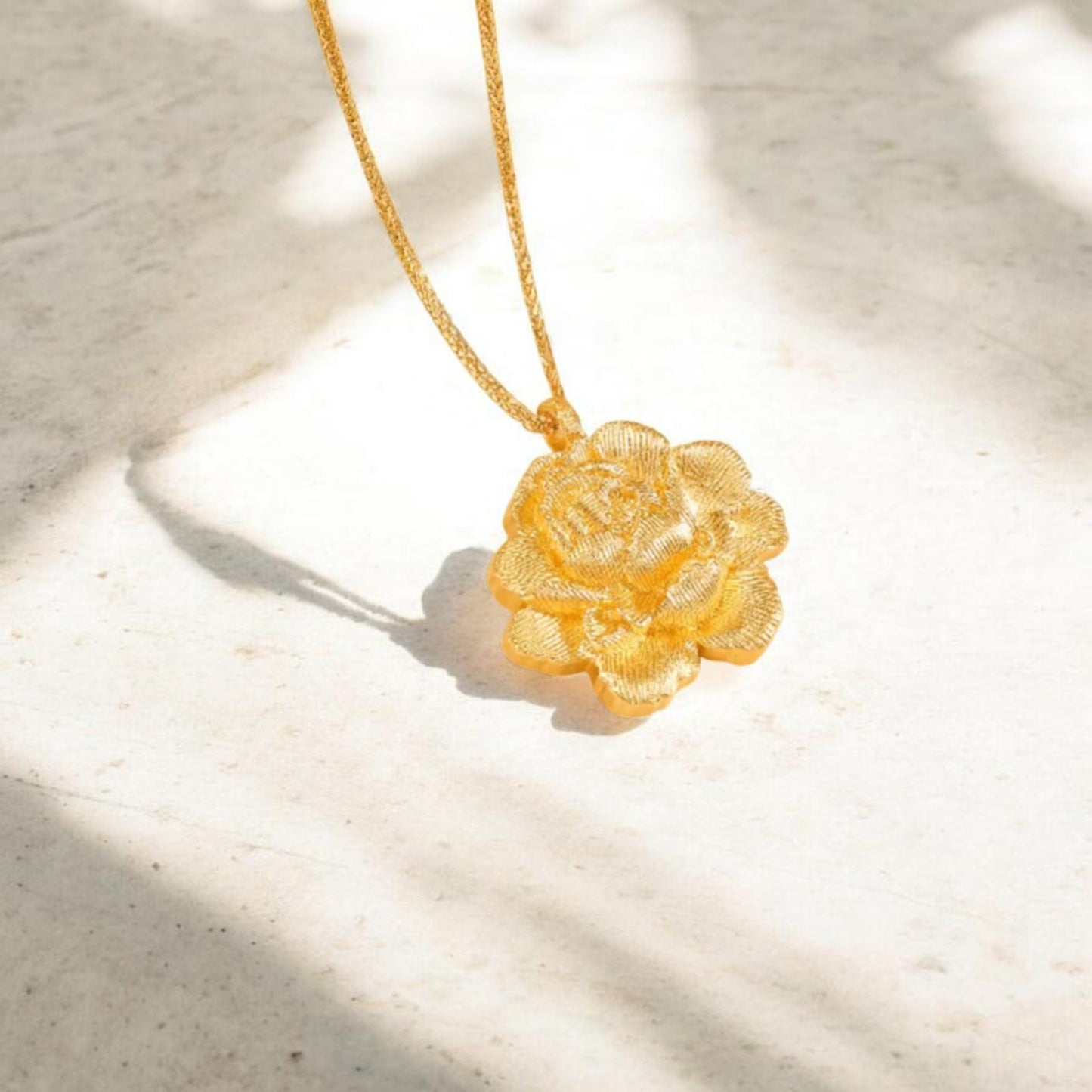 24k Gold Flower Peony Engraved Pendant