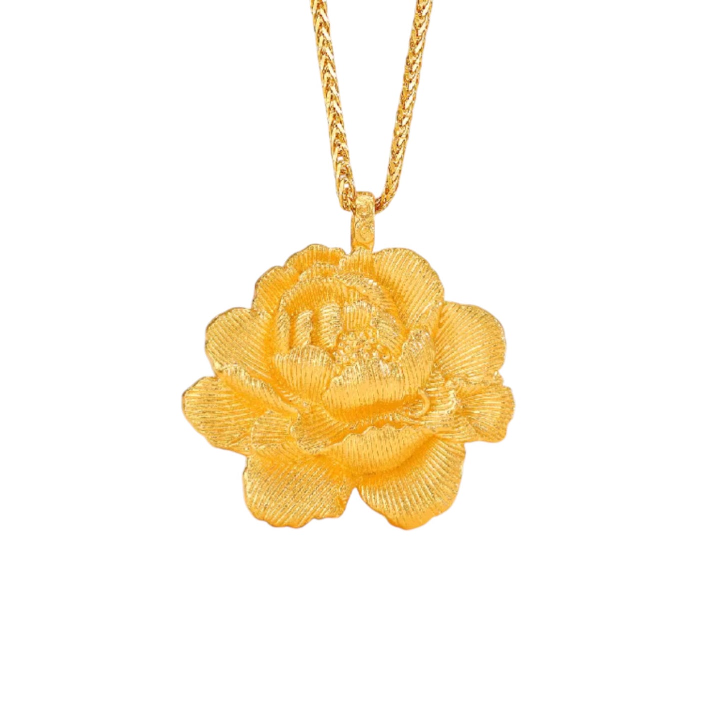 24k Gold Flower Peony Engraved Pendant