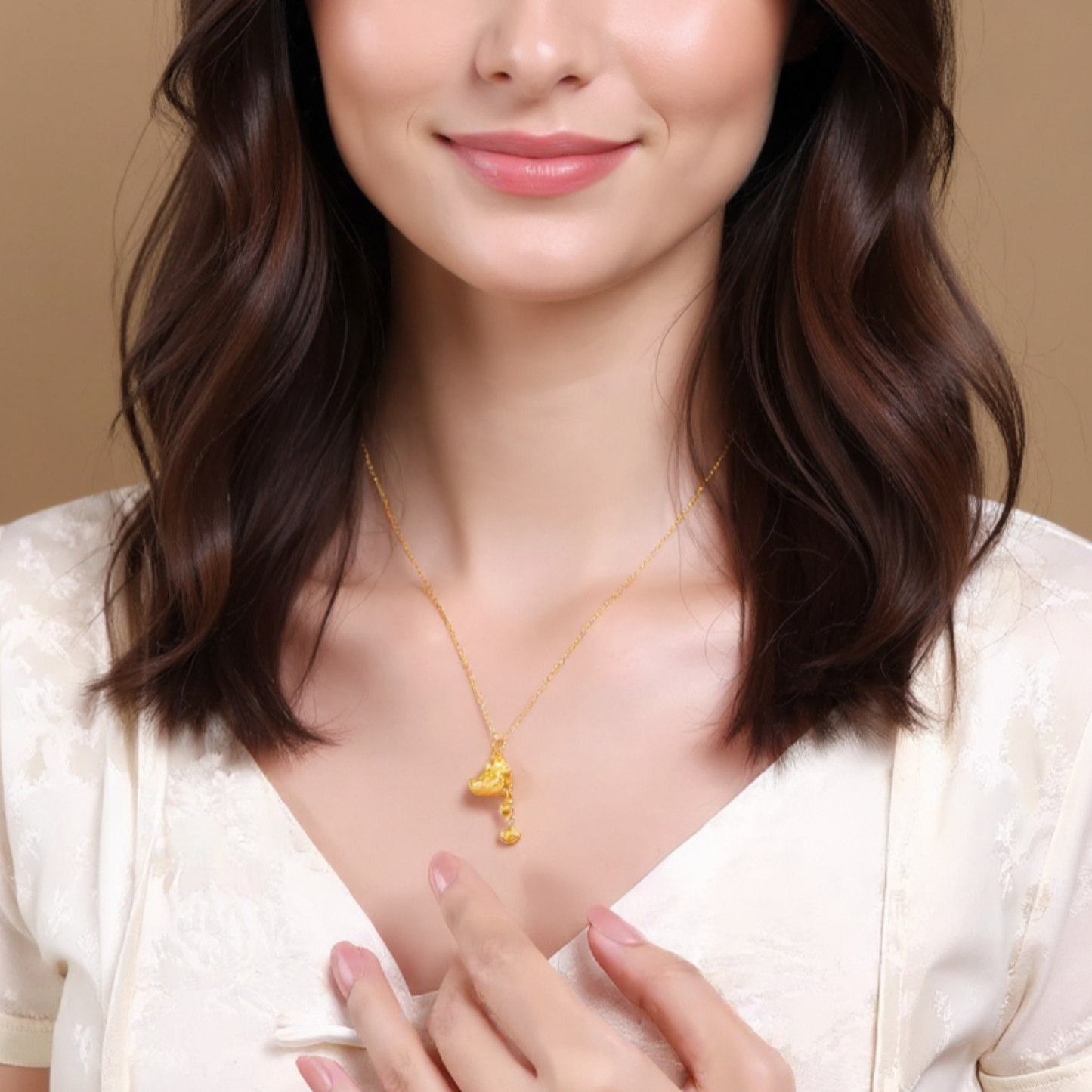 24k Gold Cute Duck Lucky Gourd Ruyi Pendant