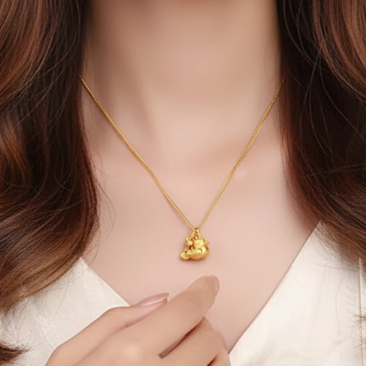 24k Gold Cute Duck Lucky Gourd Ruyi Pendant