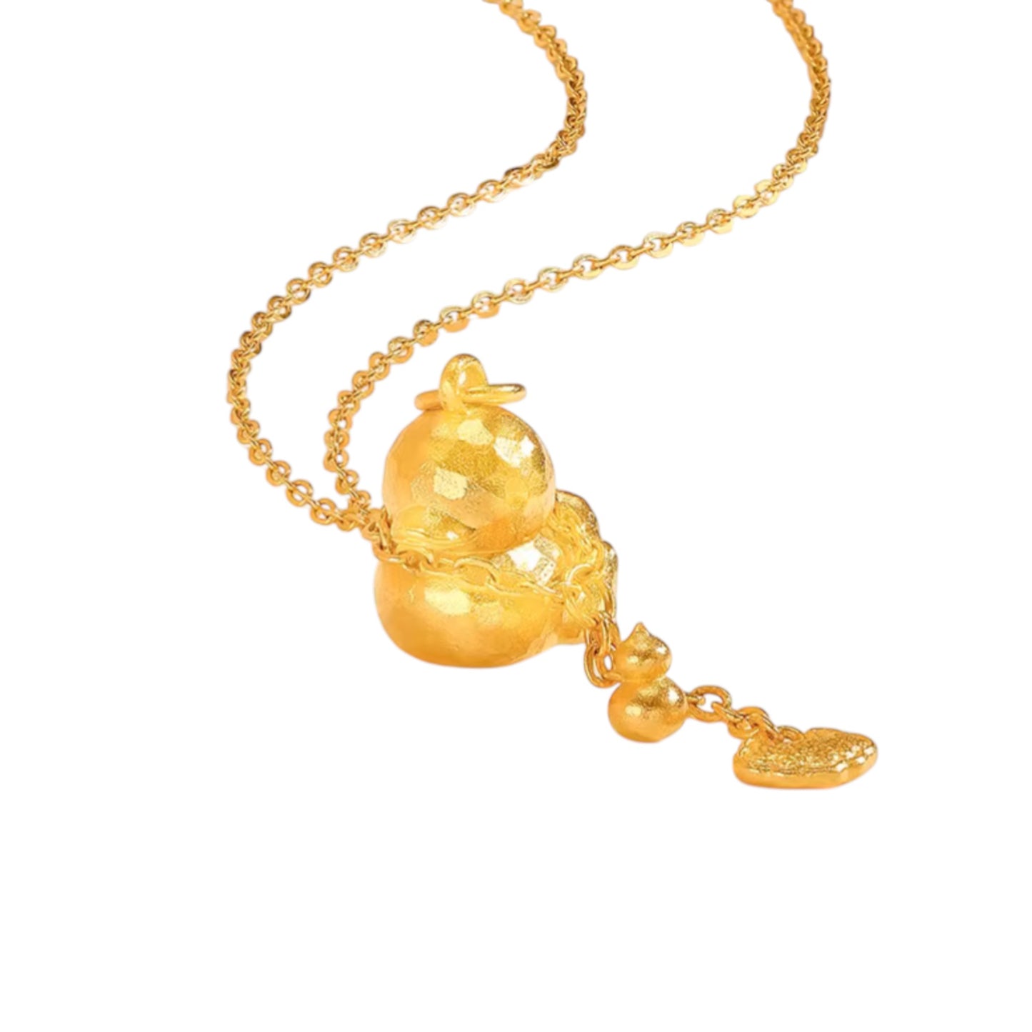 24k Gold Cute Duck Lucky Gourd Ruyi Pendant