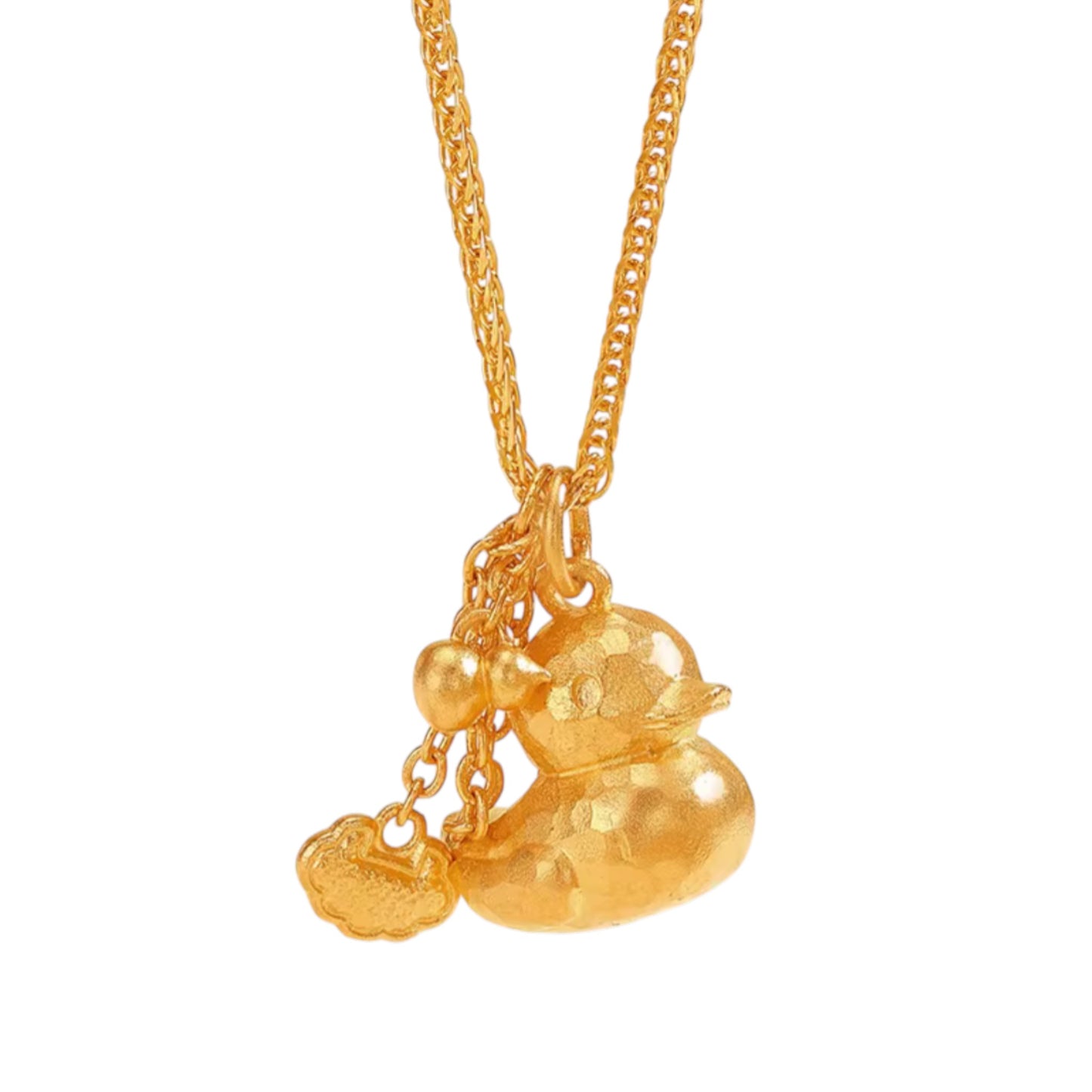 24k Gold Cute Duck Lucky Gourd Ruyi Pendant