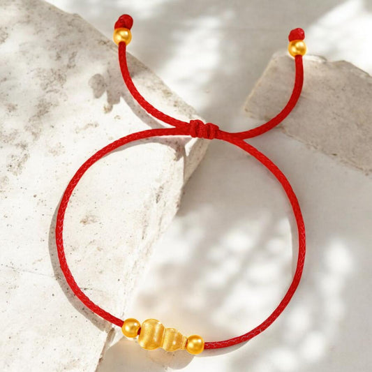24k Real Gold Lucky Gourd Charm Red Adjustable Rope Bracelet