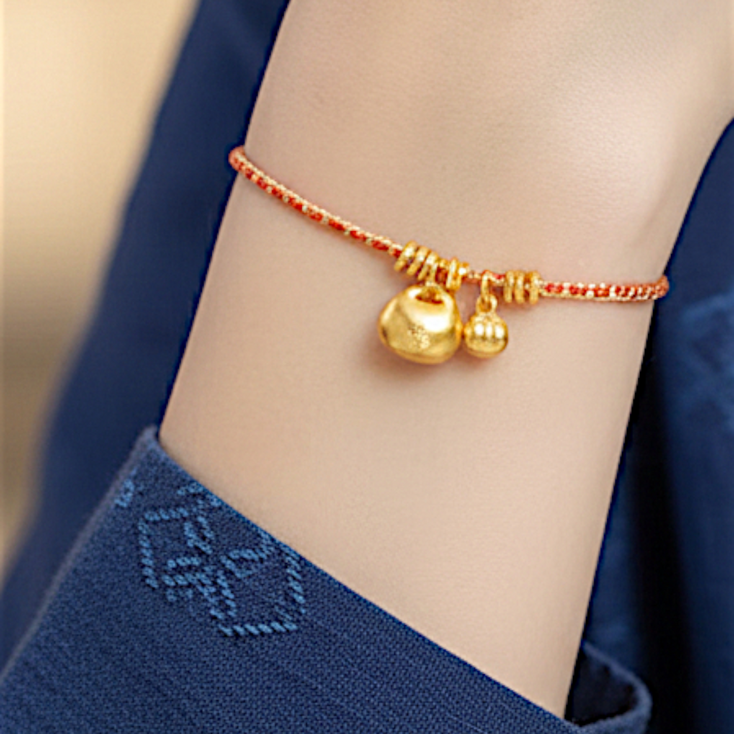 24k Real Gold Lucky Blessing Charm Red Rope Bracelet