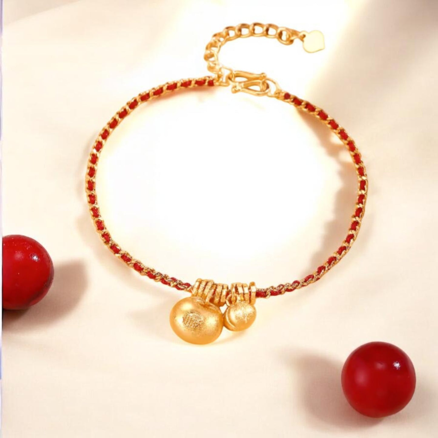 24k Real Gold Lucky Blessing Charm Red Rope Bracelet