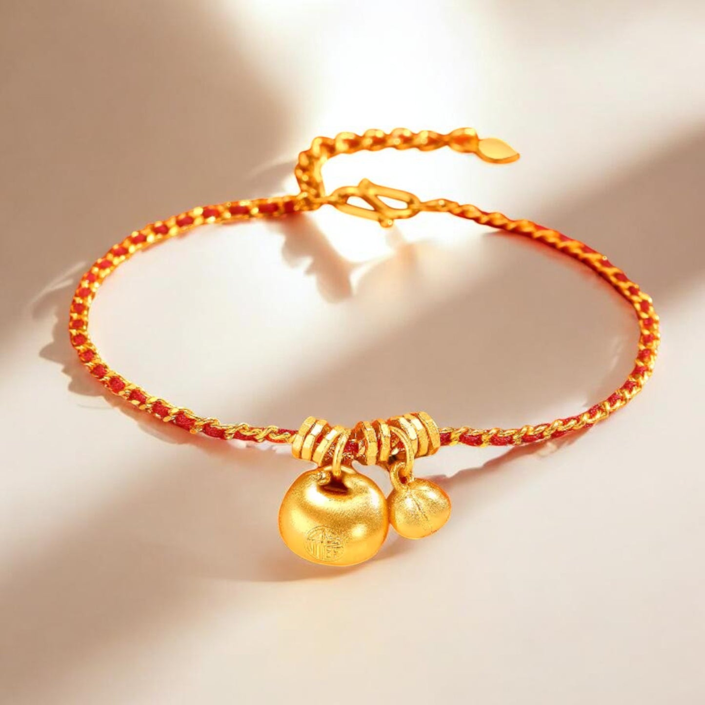 24k Real Gold Lucky Blessing Charm Red Rope Bracelet