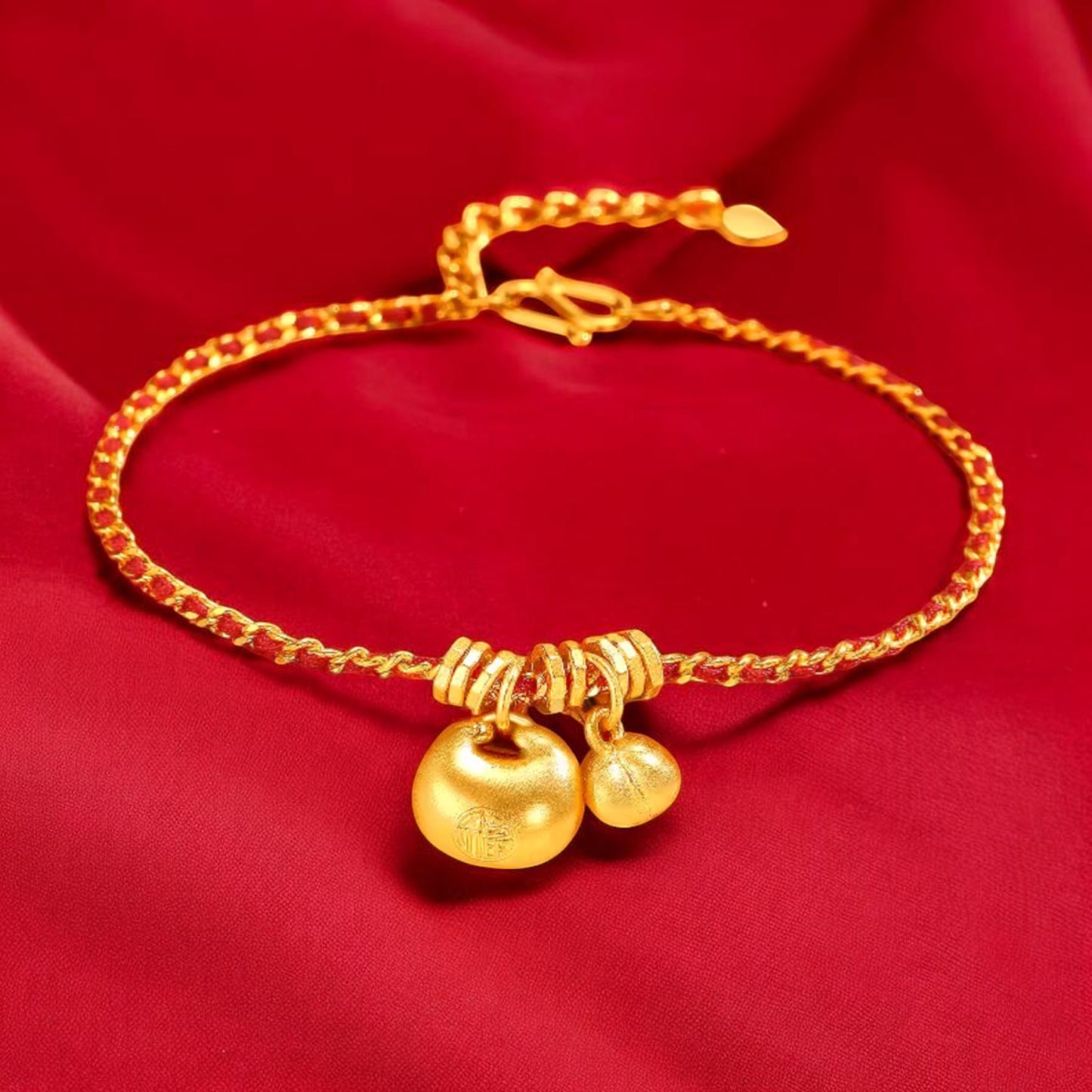 24k Real Gold Lucky Blessing Charm Red Rope Bracelet