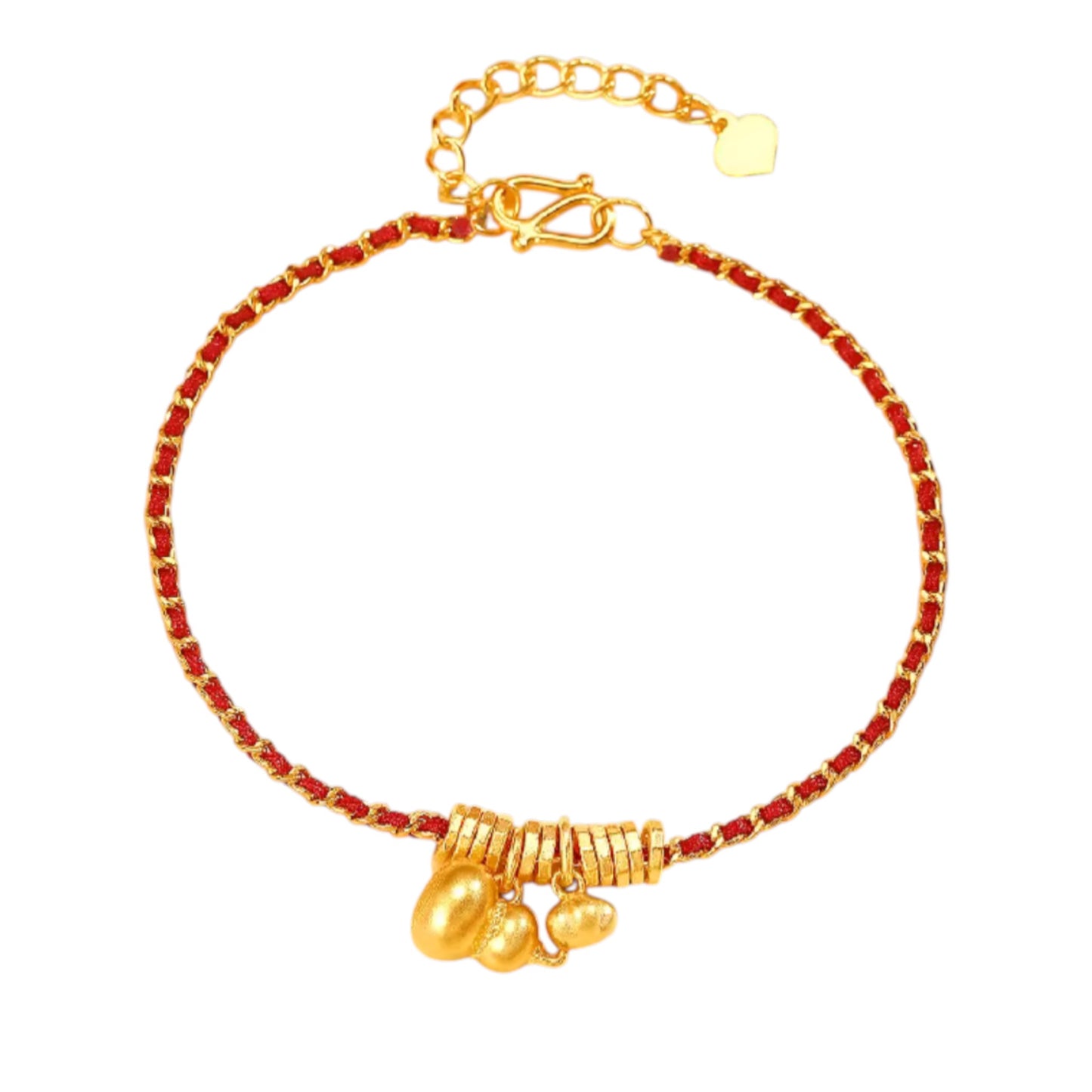 24k Real Gold Lucky Blessing Gourd Charm Red Rope Bracelet