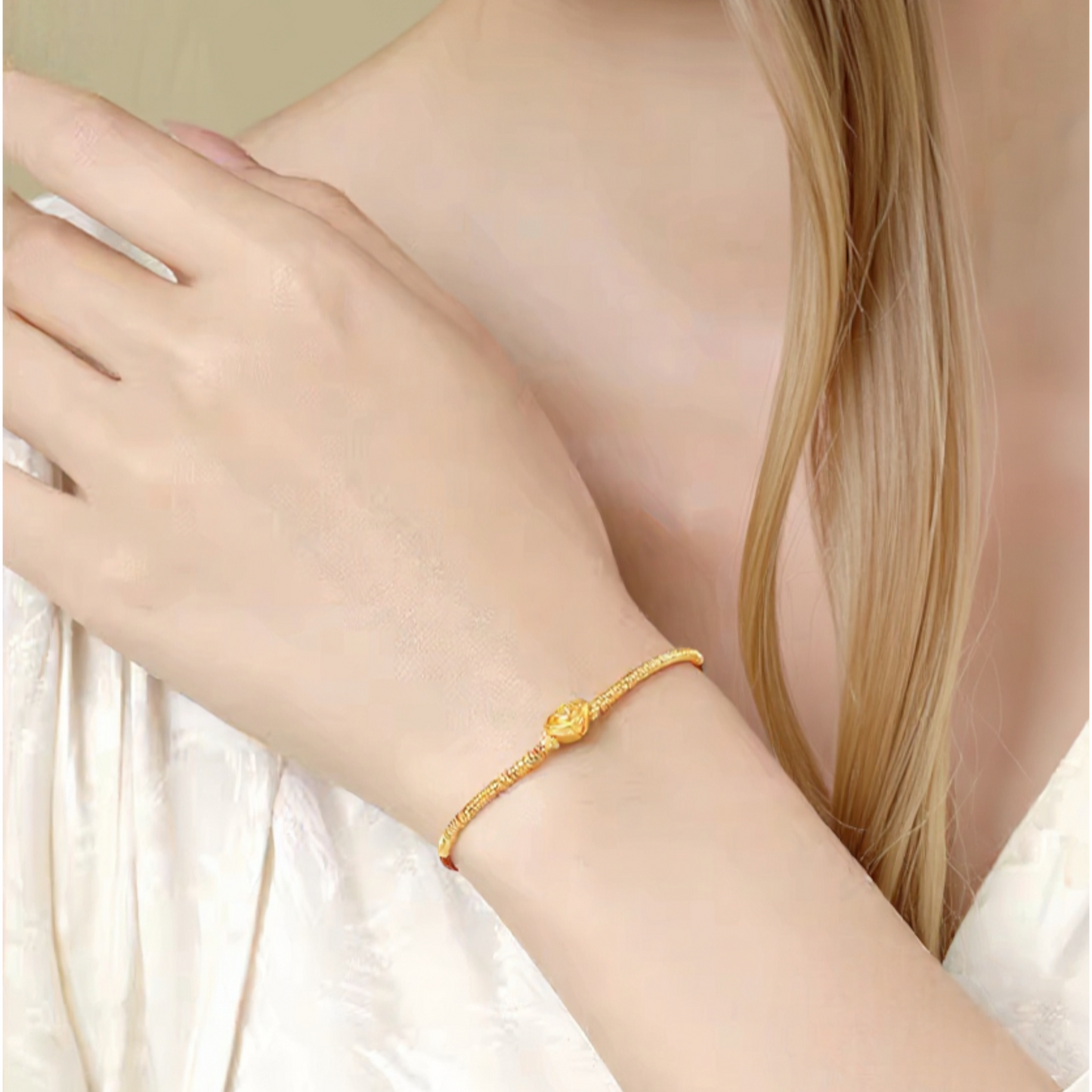 24k Real Gold Lucky Ingot Fish Charm Red Rope Adjustable Bracelet