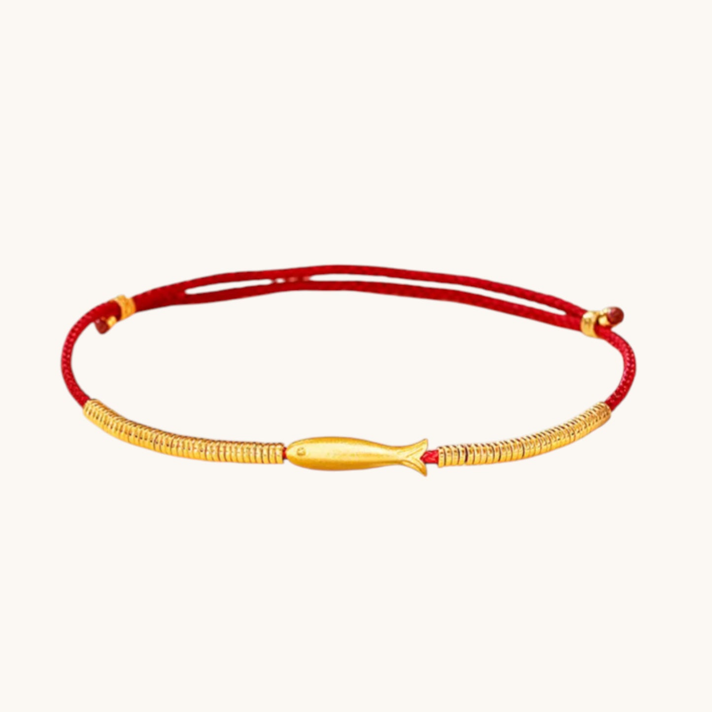 24k Real Gold Lucky Beads Red Rope Adjustable Bracelet