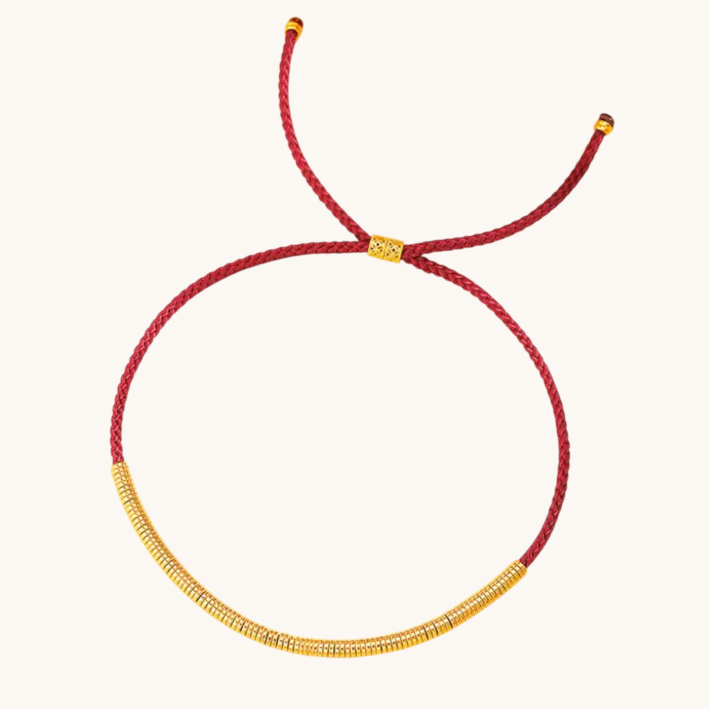 24k Real Gold Lucky Beads Red Rope Adjustable Bracelet