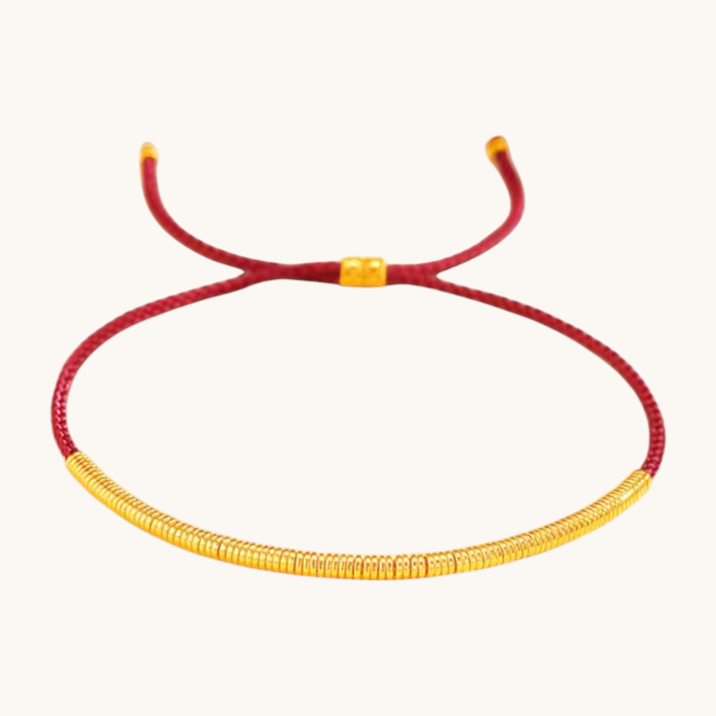 24k Real Gold Lucky Beads Red Rope Adjustable Bracelet