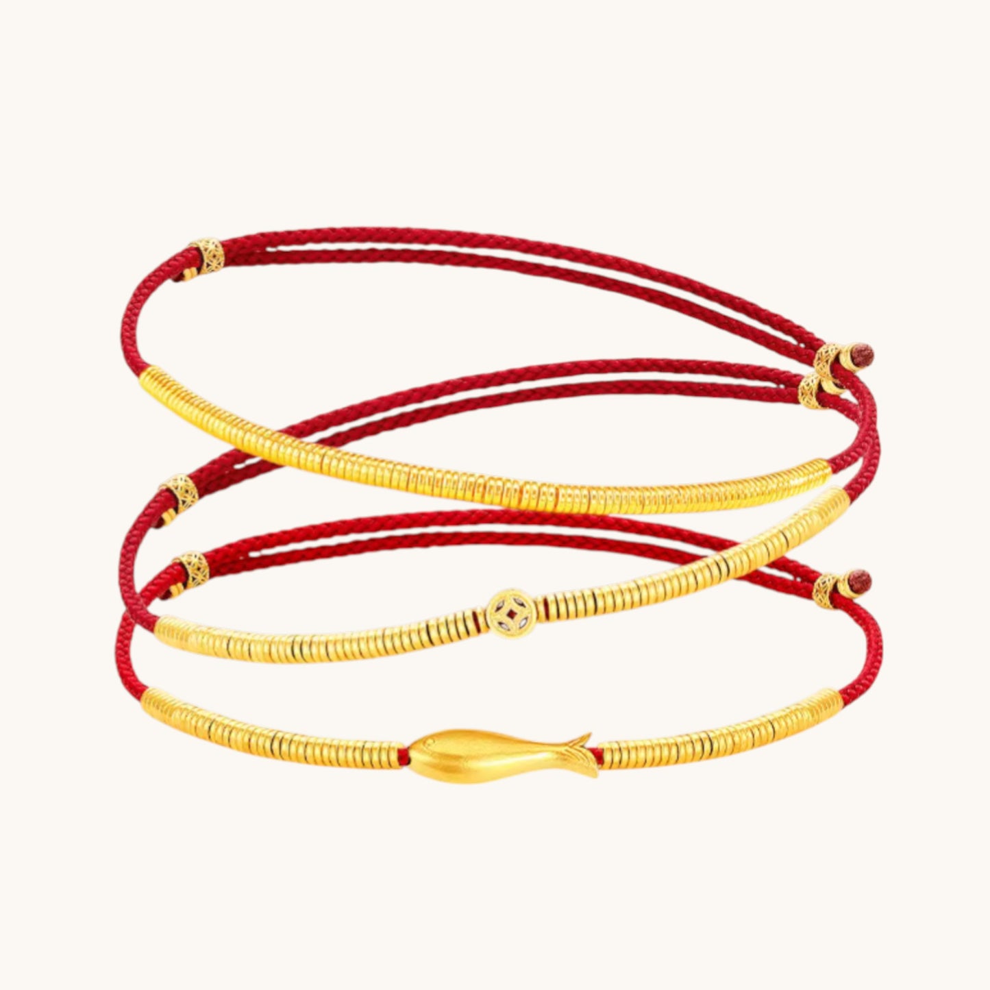 24k Real Gold Lucky Beads Red Rope Adjustable Bracelet