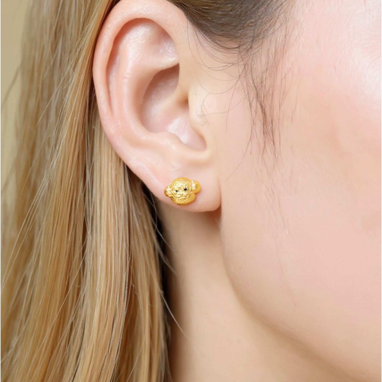24K 999 Gold Cute Dog Pupply Stud Earrings