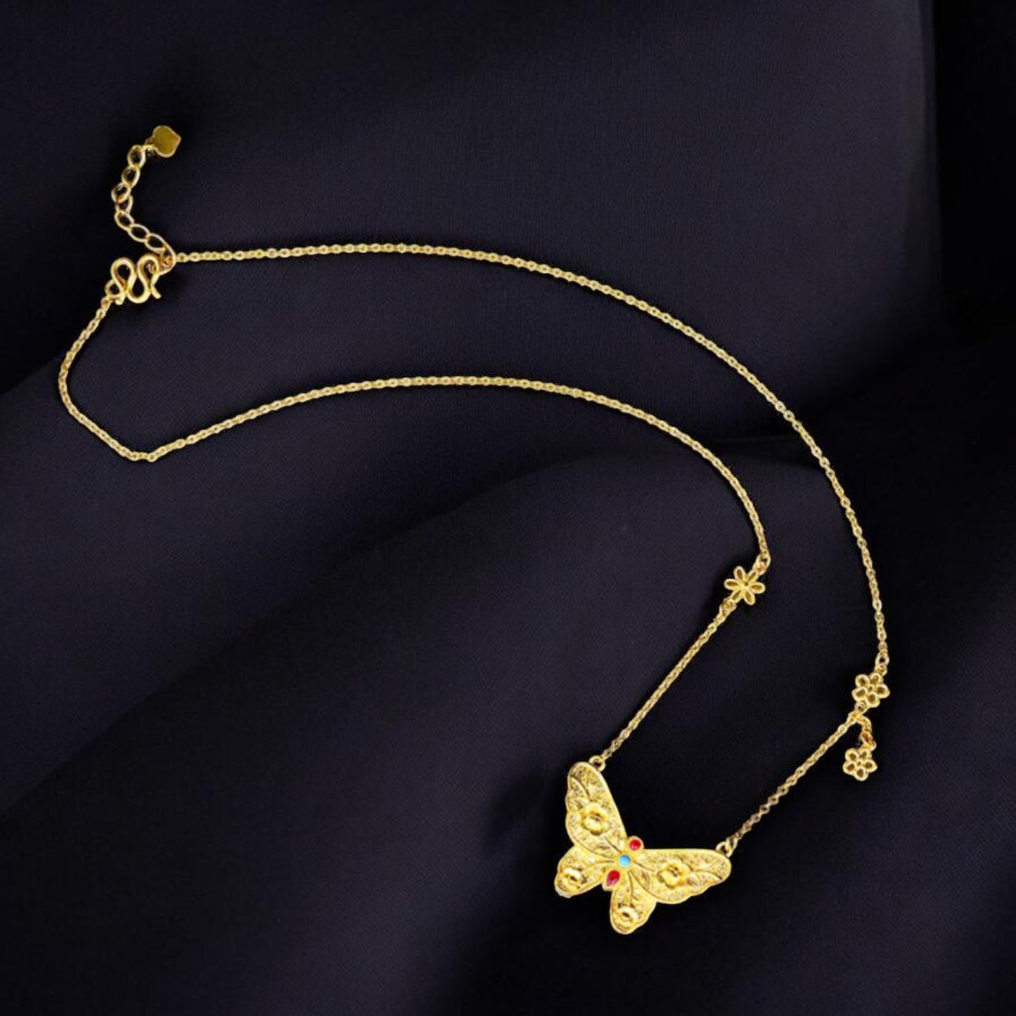 24k Gold Enamel Butterfly Pendant Necklace