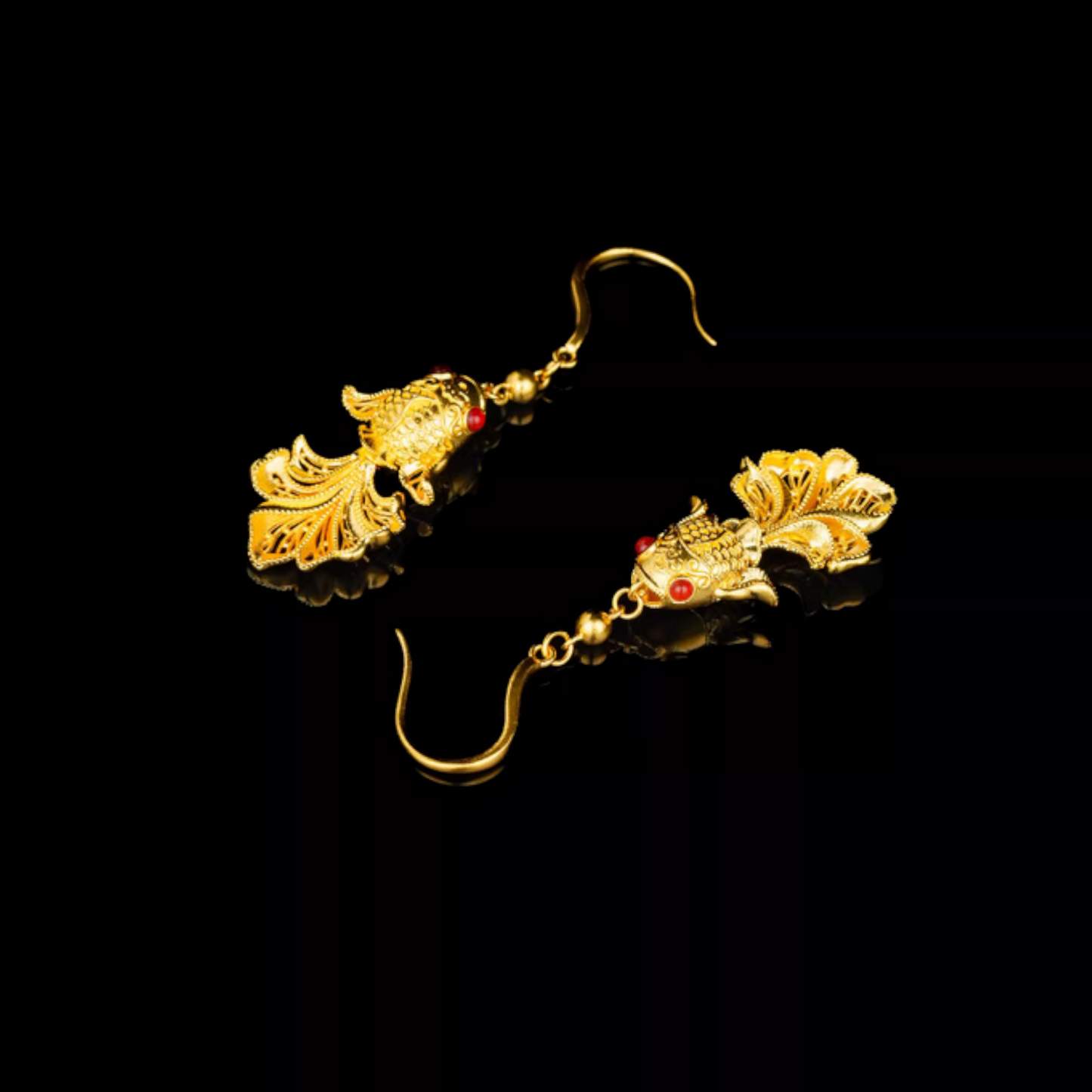 24k Gold Goldfish Fish Pendant and Earrings