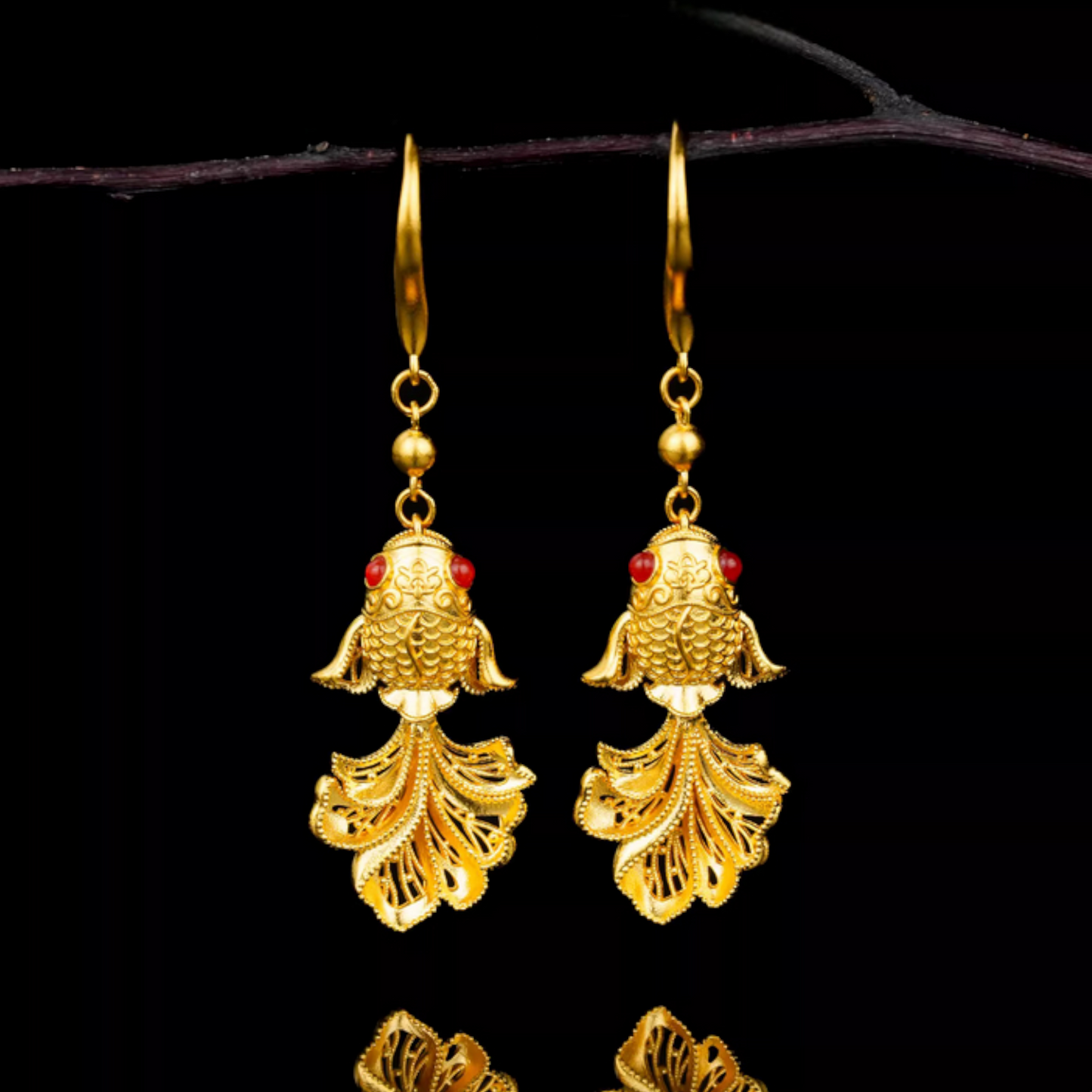 24k Gold Goldfish Fish Pendant and Earrings