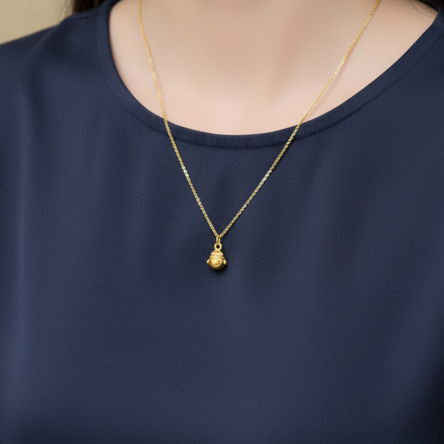 24k Gold Small Gourd Blessing Pendant Charm